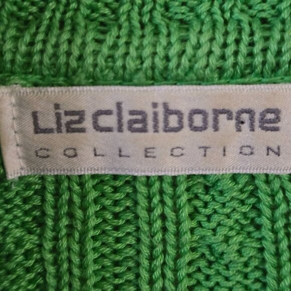 Liz Claiborne Collection Vintage Spring Green CableKnit Cotton Sweater Size M - Picture 5 of 6